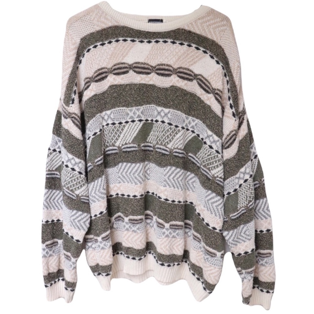 Vintage Geometric Striped Knit Pullover Sweater